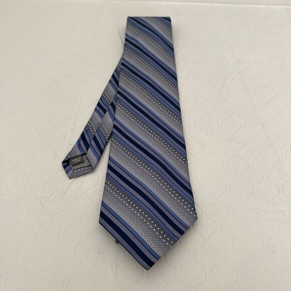 NORDSTROM Men's 100% Silk Necktie Classic USA Designer STRIPED Blue  Gray - Picture 1 of 6